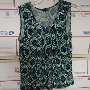 Carol Rose Size L Chic Women's Sleeveless Top - Green Pattern (SKU 575)